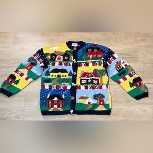 PBJ Sport Vintage Real Estate Agent Novelty Cardigan Sweater Size Large